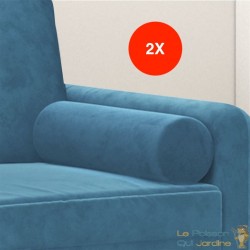 2 Coussins décoratifs : Bleu Ø15x50 cm En Velours. Idéal Salon, Sofa et Canapé