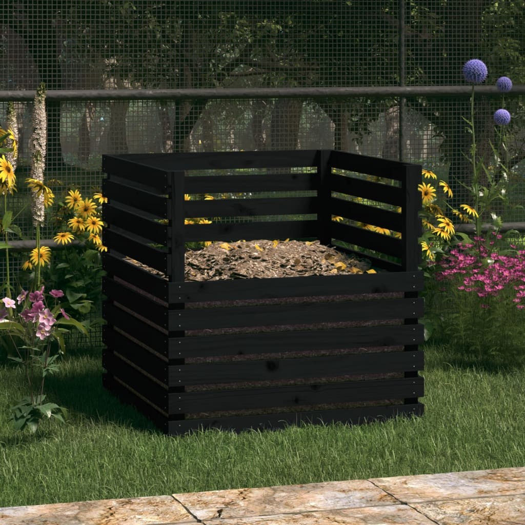 Composteur De 500 Litres Noir Pour Jardin. En Bois de pin. Bois Massif