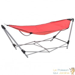 Hamac Pliable Rouge 241 cm. Avec support. Pour de longues siestes au jardin ou dans la véranda