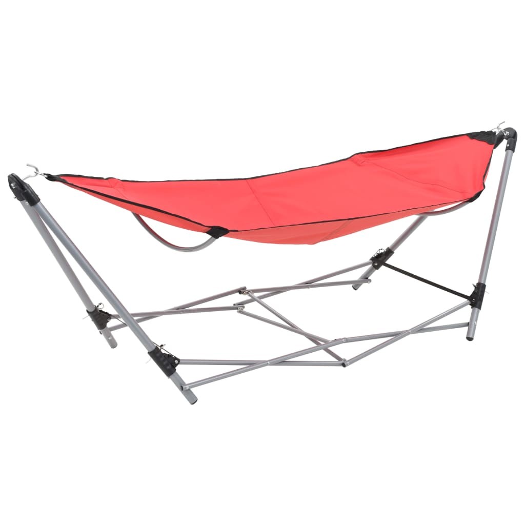 Hamac Pliable Rouge 241 cm. Avec support. Pour de longues siestes au jardin ou dans la véranda