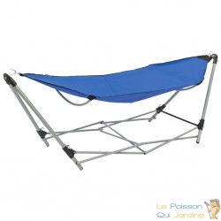 Hamac Pliable Bleu 241 cm. Avec support. Pour de longues siestes au jardin ou dans la véranda