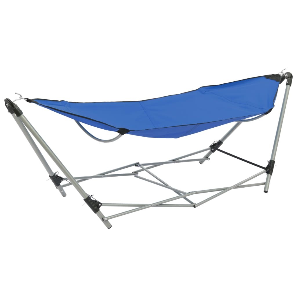 Hamac Pliable Bleu 241 cm. Avec support. Pour de longues siestes au jardin ou dans la véranda