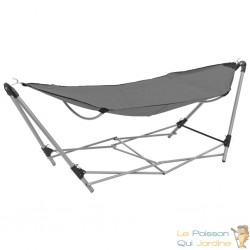 Hamac Pliable Gris 241 cm. Avec support. Pour de longues siestes au jardin ou dans la véranda