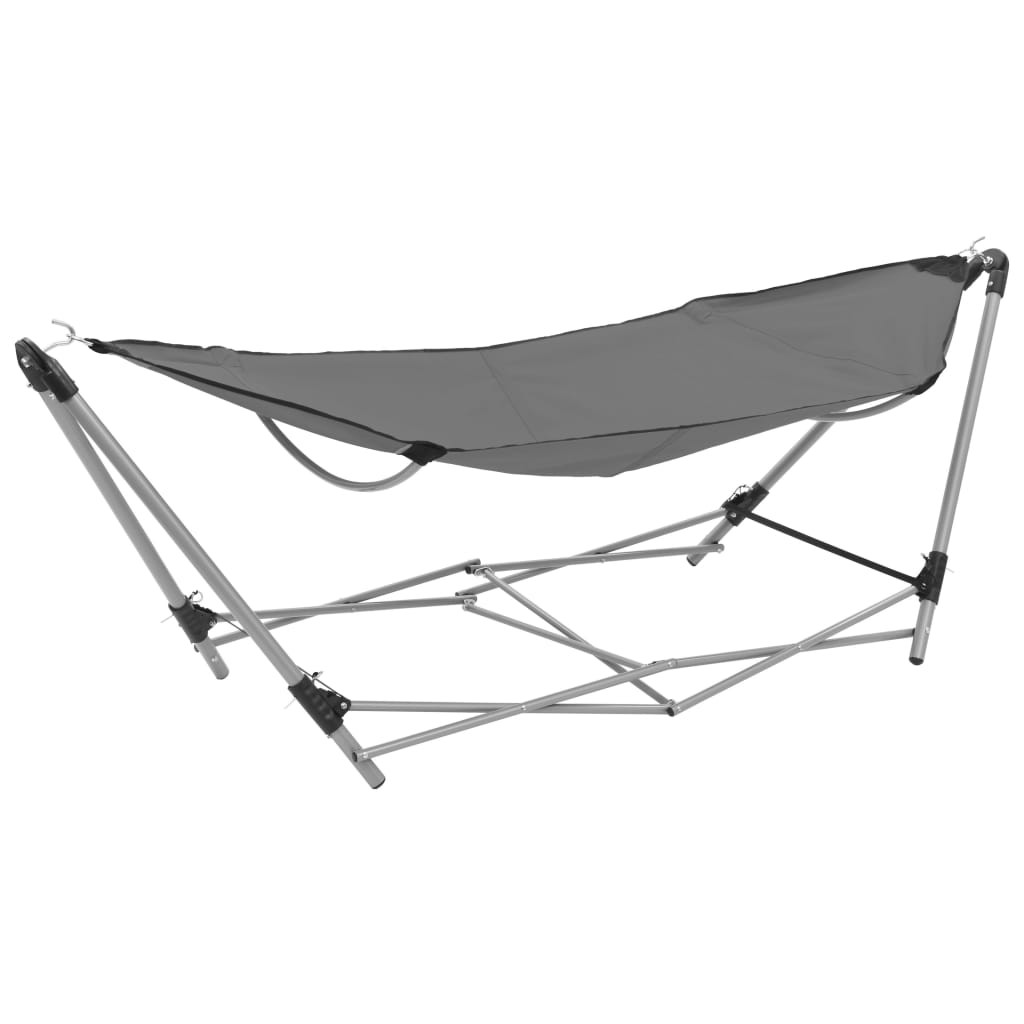 Hamac Pliable Gris 241 cm. Avec support. Pour de longues siestes au jardin ou dans la véranda