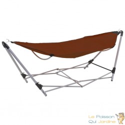 Hamac Pliable Marron 241 cm. Avec support. Pour de longues siestes au jardin ou dans la véranda