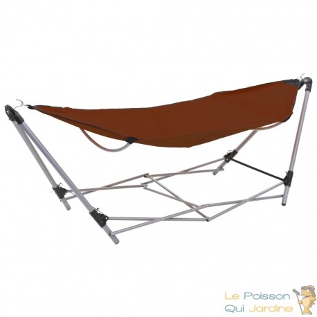 Hamac Pliable Marron 241 cm. Avec support. Pour de longues siestes au jardin ou dans la véranda