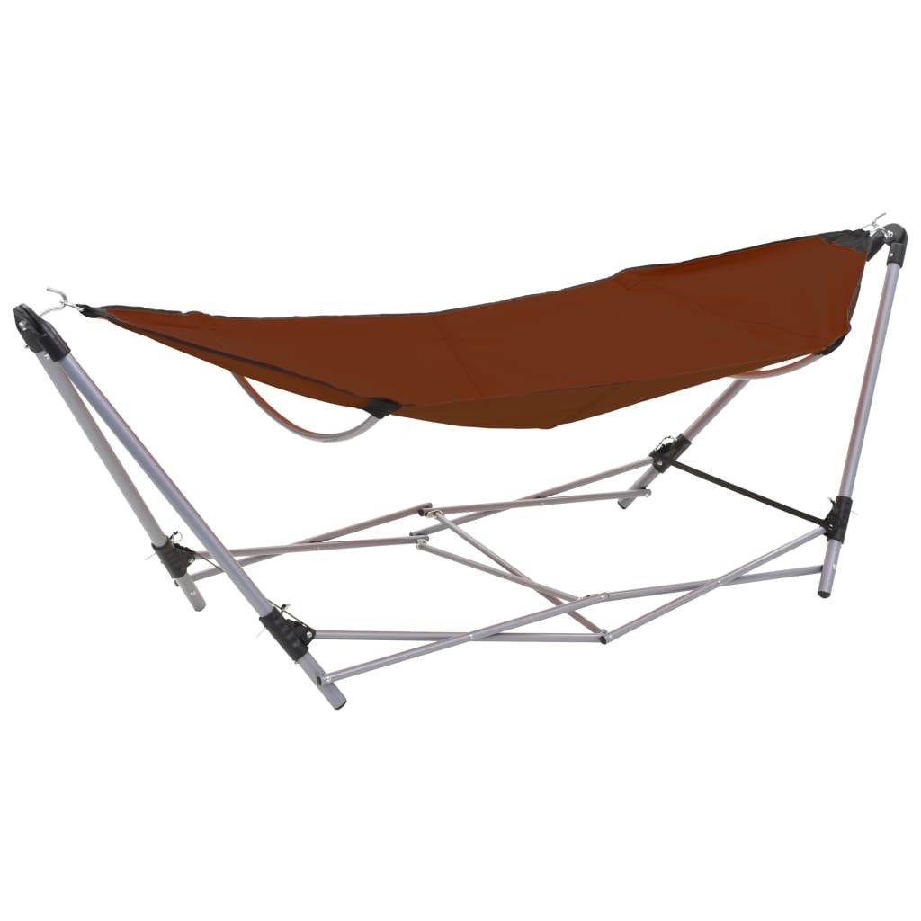 Hamac Pliable Marron 241 cm. Avec support. Pour de longues siestes au jardin ou dans la véranda