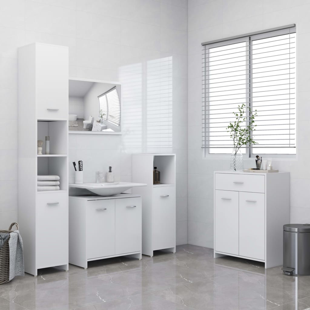 Meubles de salle de bain Blancs : Armoire, meuble-lavabo, armoi haute et basse