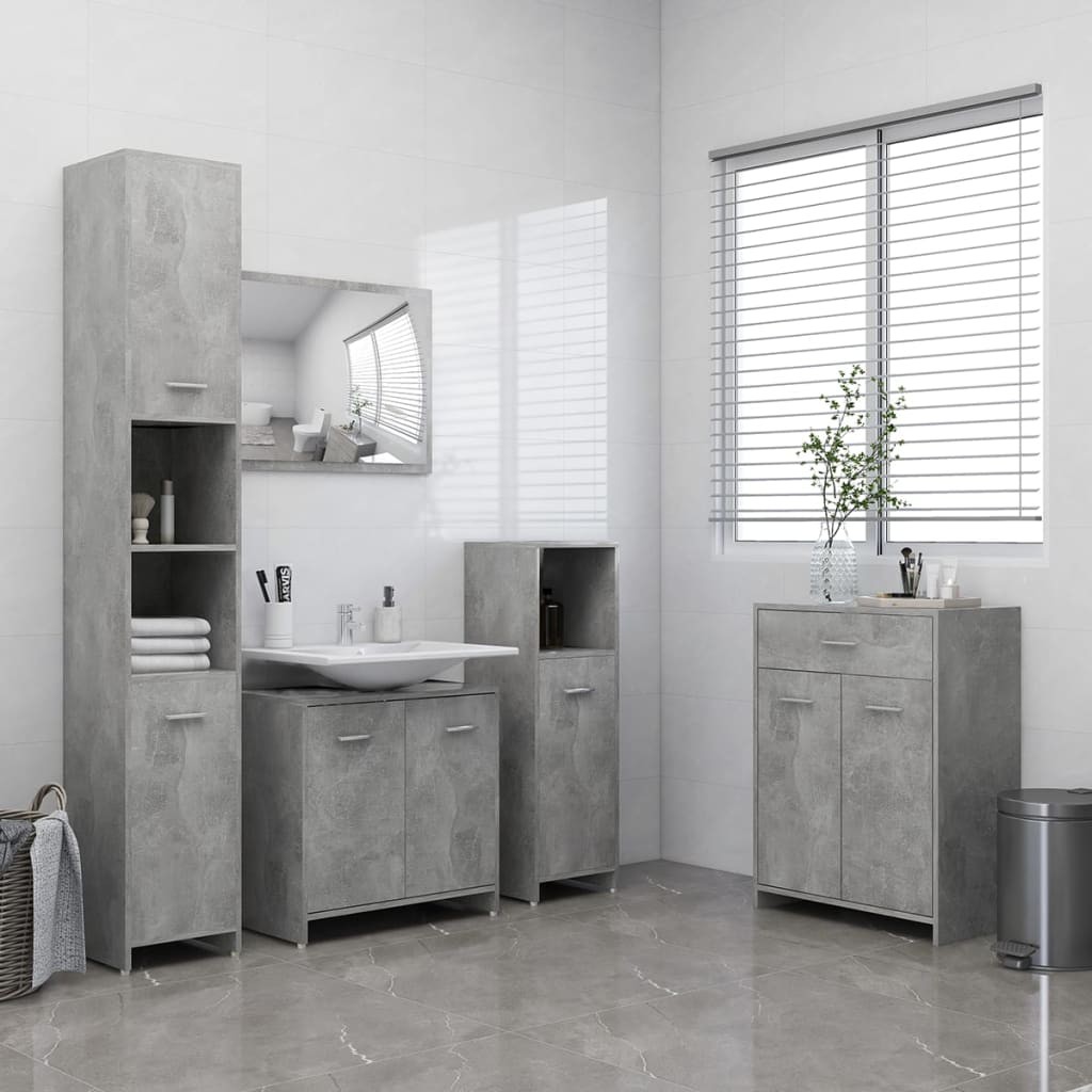 Meubles de salle de bain Couleur Gris Béton : Armoire, meuble-lavabo, armoi haute et basse