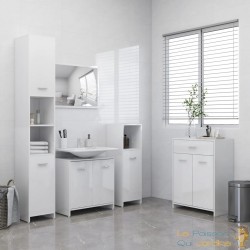 Meubles de salle de bain Couleur Blanc Brillant : Armoire, meuble-lavabo, armoi haute et basse