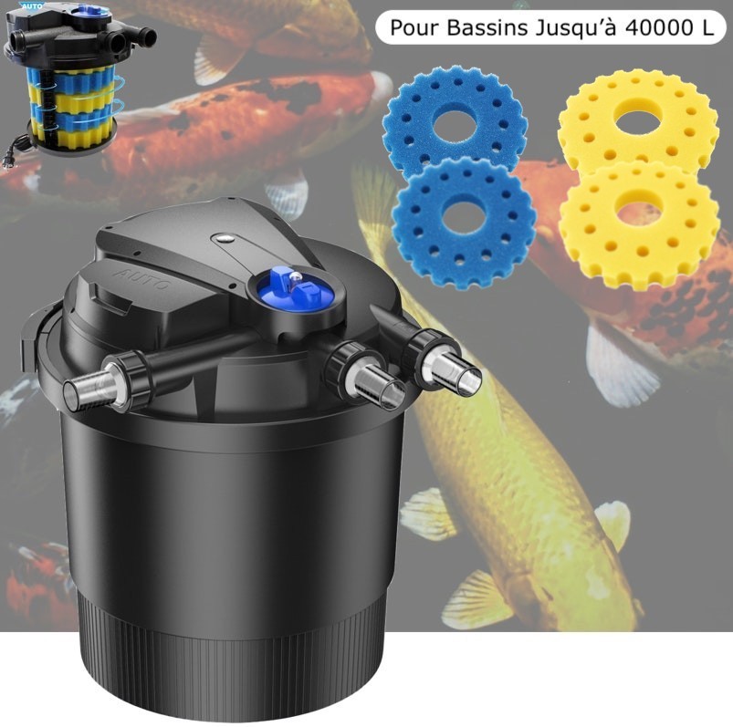 Filtre Bassin De Jardin Sous Pression, UV 36W, + mousses remplacement Max 40000 Litres. Modèle Premium