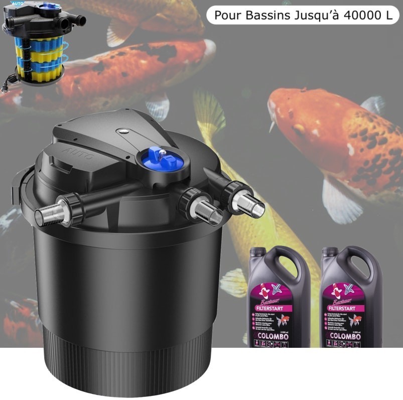 Filtre Bassin De Jardin Sous Pression, UV 36W, + Bactéries démarrage Max 40000 Litres. Modèle Premium