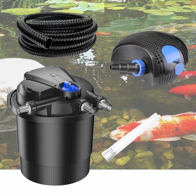 Kit Filtre Pression Bassin UV 36W, Ampoule UV rechange, Pompe, Tuyau 40000 L. Filtration complète bassin de jardin