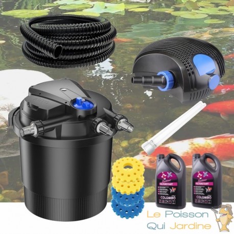 Kit Filtre Pression UV 36W, Pompe, Tuyau, ampoue uv et bactéries4 mousse de rechange Pour Bassins De 40000 L sans poissons et 20