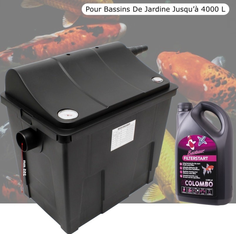 Filtre Bassins De Jardin + Bactéries de démarrage Étangs Jusqu'à 4000 Litres