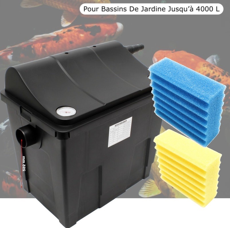 Filtre Bassins De Jardin + Éponges de rechange Étangs Jusqu'à 4000 Litres