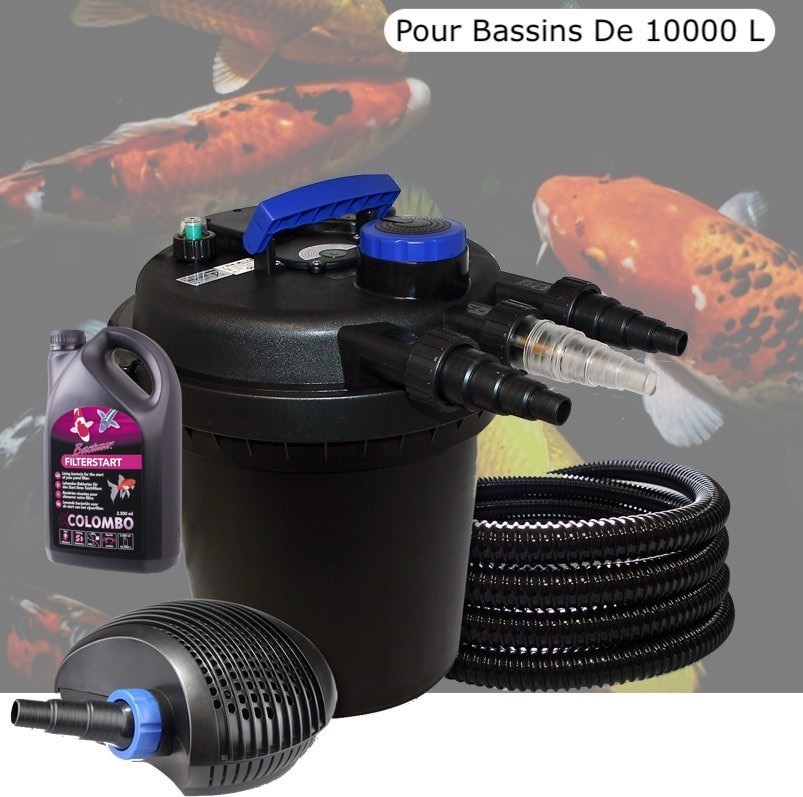 Kit Filtre Pression, 11W,Bassins De 10000 L + Bactéries, Pompe 6000 L/h