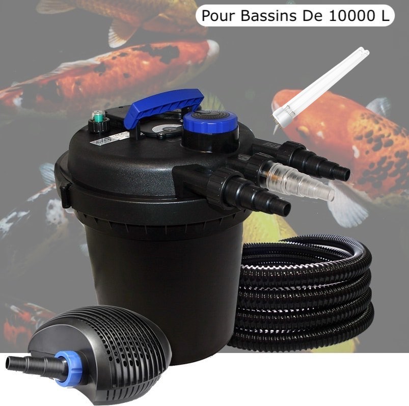 Kit Filtre Pression, 11W,Bassins De 10000 L + Ampoule UV de rechange, Pompe 6000 L/h