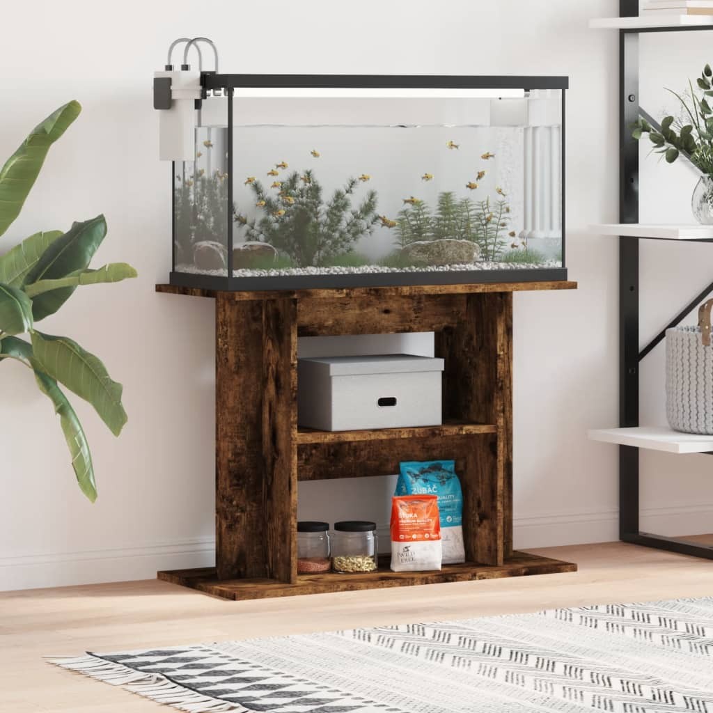 Meuble Support Couleur Chêne Foncé Aquariums 80 X 30-35 cm. 1 étagère Support solide et stable pour aquariums