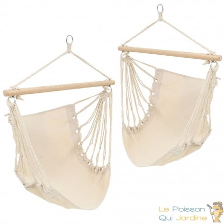 Lot de 2 Hamacs Assis ou Balancoire Crème. Avec Attache. Pour de longues siestes au jardin ou sur la terrasse