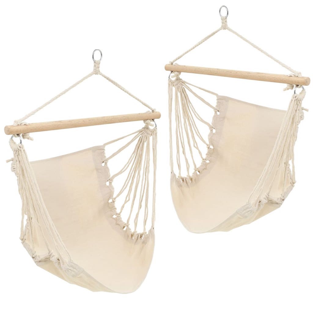 Lot de 2 Hamacs Assis ou Balancoire Crème. Avec Attache. Pour de longues siestes au jardin ou sur la terrasse
