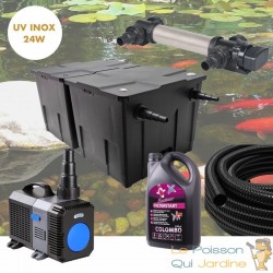 Filtre complet avec UV 24W INOX + Bactéries 2500 mlpour bassin de jardin : 10 à 15 m³ avec poissons