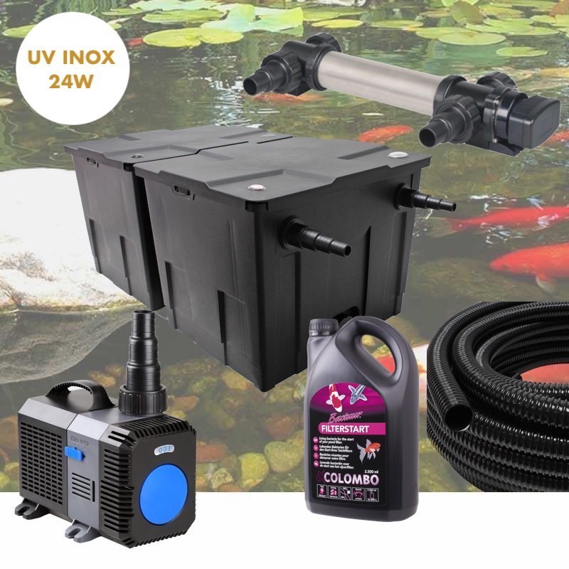 Kit De Filtration Complet Avec UV 24W INOX + Bactéries Pour Bassin De Jardin De 15 m3 avec poissons