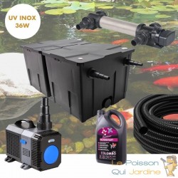 Filtre complet avec UV 36W INOX + Bactéries 2500 ml pour bassin de jardin : 10 à 15 m³ avec poissons