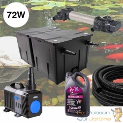 Filtre complet avec UV 72W INOX + Bactéries 2500 ml pour bassin de jardin : 10 à 15 m³ avec poissons