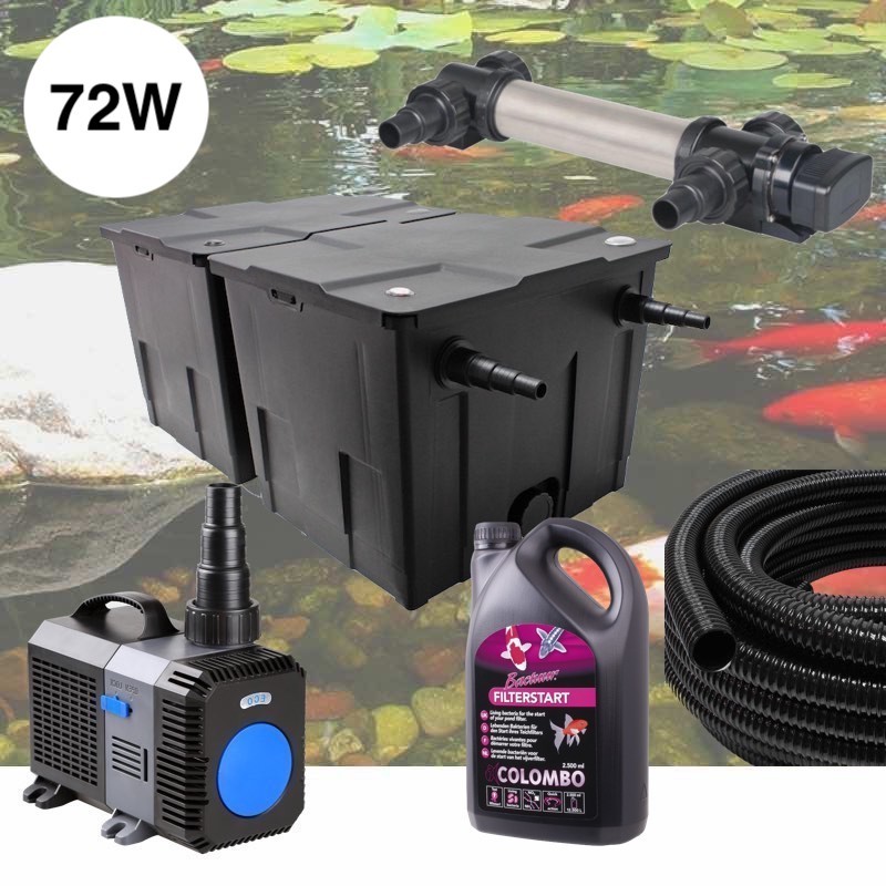 Kit De Filtration Complet Avec UV 72W INOX + Bactéries 2500 ml Pour Bassin De Jardin De 30m3