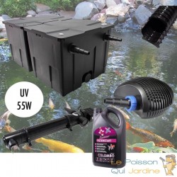 Kit Filtration Complet, UV 55W, + Bactéries 2500 ml Pour Bassins De Jardin De 25000 L