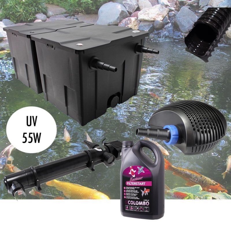 Kit Filtration Bassin Complet, UV 55W,+ Bactéries 2500 ml Pour Bassins De Jardin De 30000 L