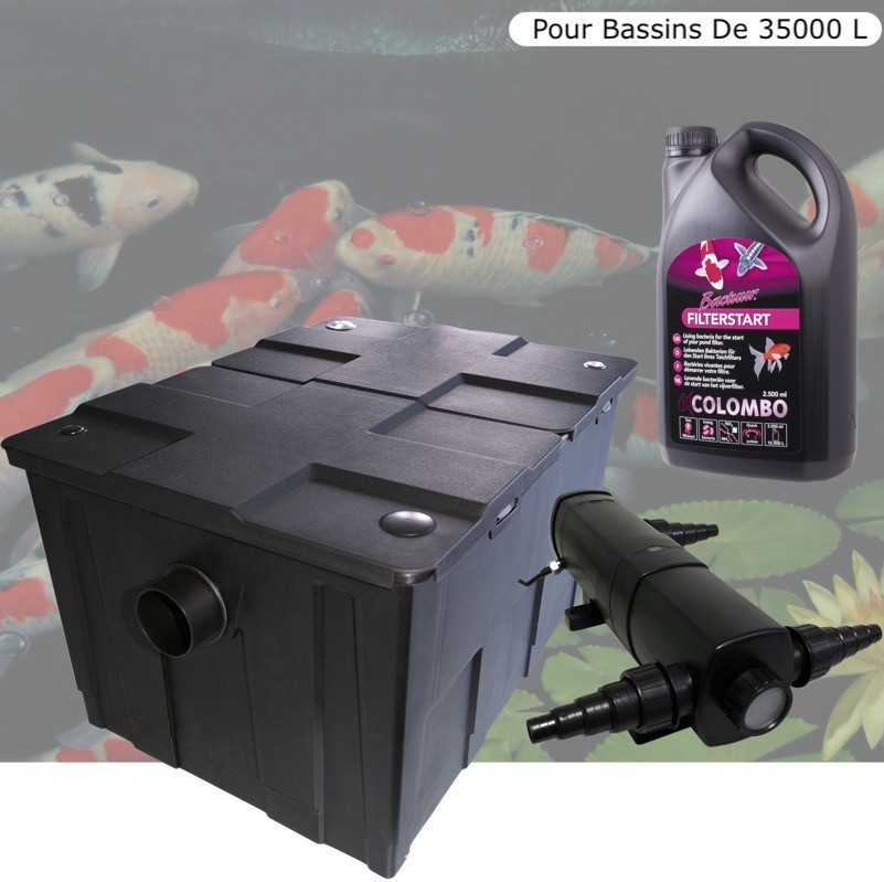 Filtre Bassin + Clarificateur UV Stérilisateur 72W + Bactéries 2500 ml Pour Bassin De Jardin Jusqu'à 40000 L