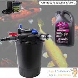 Filtre bassins de jardin sous pression UV 55W jusqu'à 60000 litres + Bactéries 2500 ml