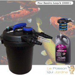 Filtre bassins de jardin sous pression UV 11W jusqu'à 10000 litres + Bactéries 2500 ml