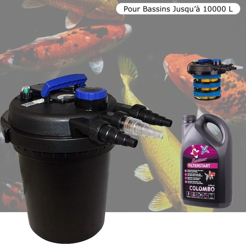 Filtre Bassins De Jardin Sous Pression, UV 11W, + Bactéries 2500 ml Jusqu'à 10000 Litres