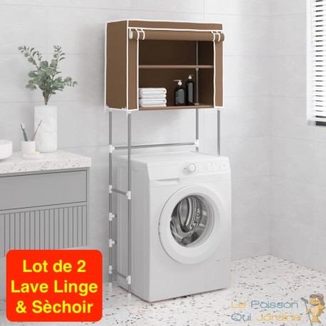 Lot de 2 Étagères de rangement à placer au dessus du lave linge et Sèchoir  Marron - Le Poisson Qui Jardine