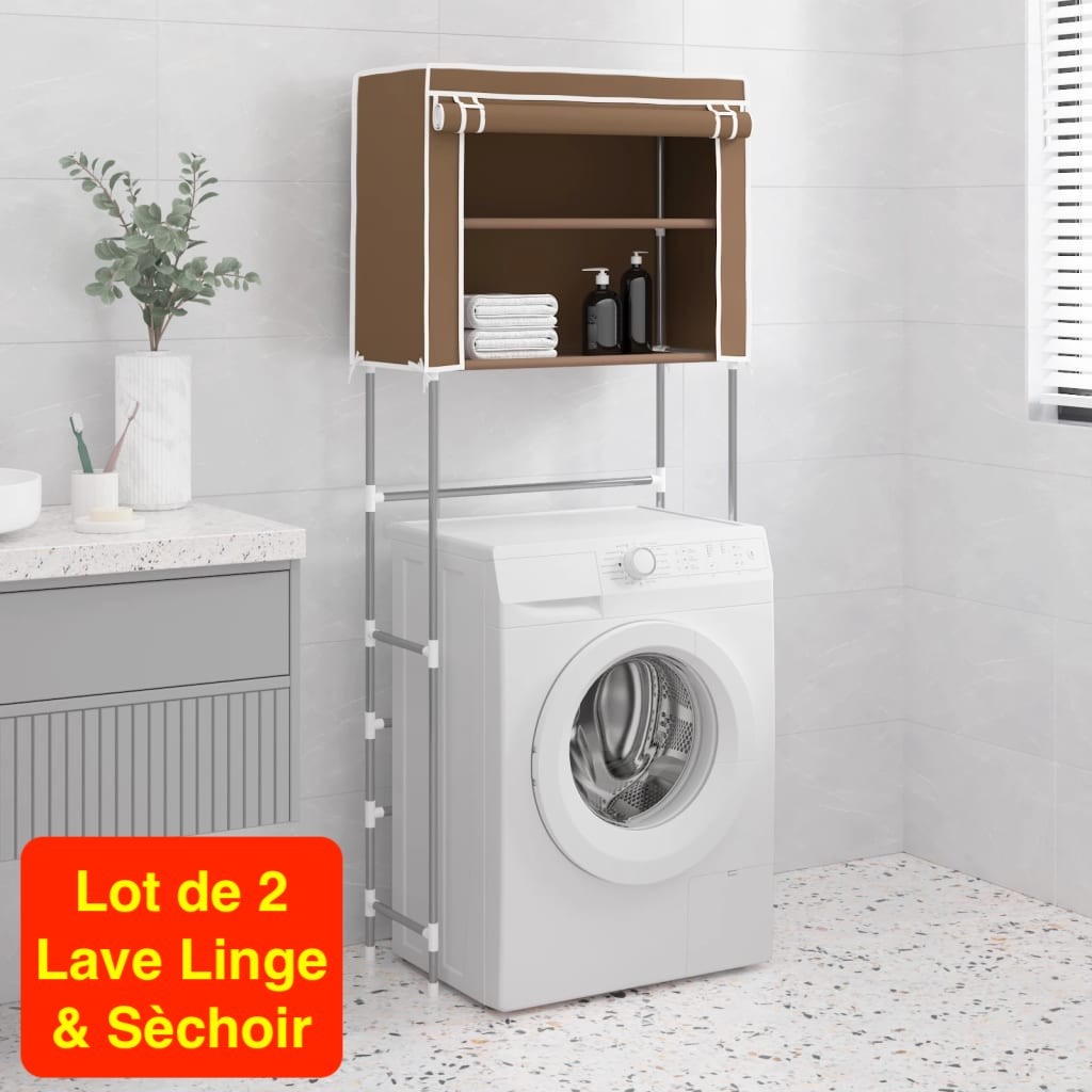 Lot de 2 Étagères de rangement à placer au dessus du lave linge et Sèchoir Marron