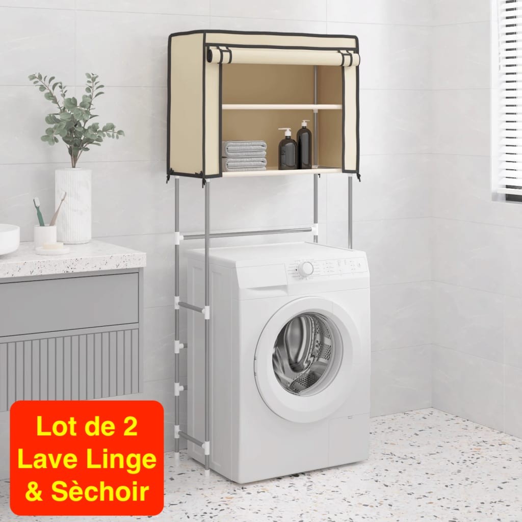 Lot de 2 Étagères de rangement à placer au dessus du lave linge et Sèchoir Crème