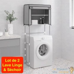 Lot de 2 Étagères de rangement à placer au dessus du lave linge et Sèchoir Gris