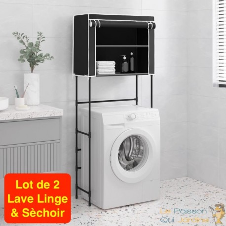 Lot de 2 Étagères de rangement à placer au dessus du lave linge et Sèchoir  Noir - Le Poisson Qui Jardine