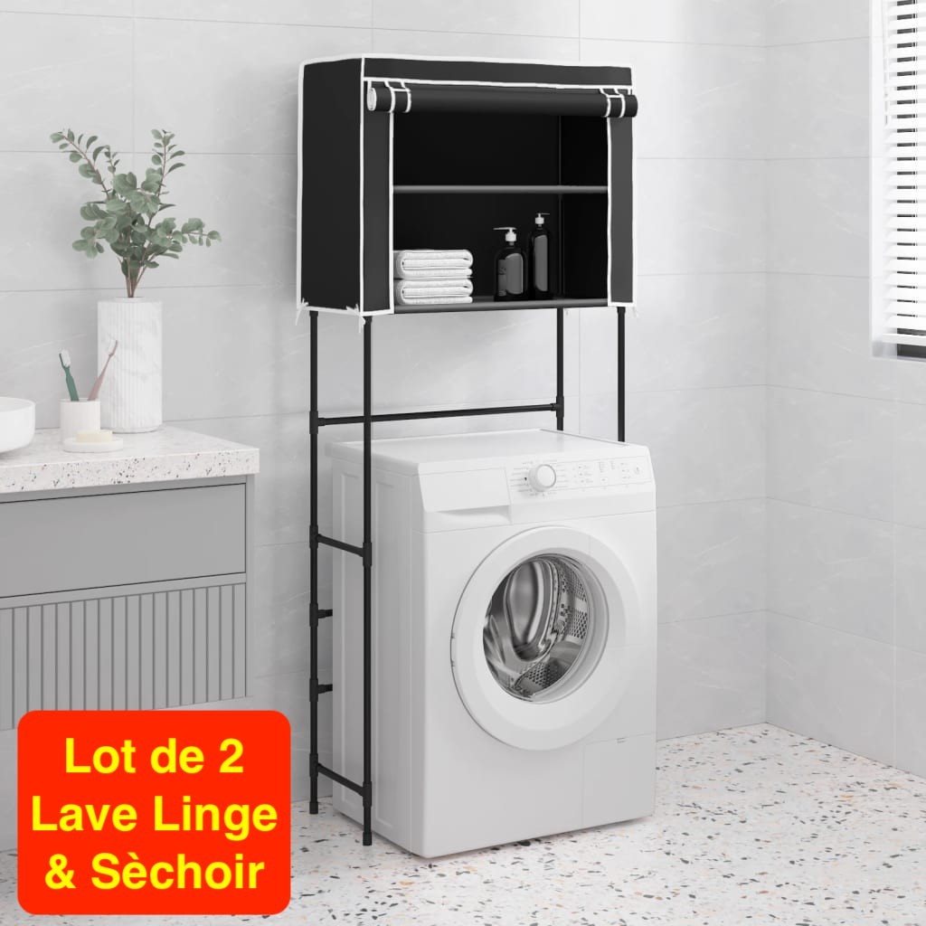 Lot de 2 Étagères de rangement à placer au dessus du lave linge et Sèchoir Noir