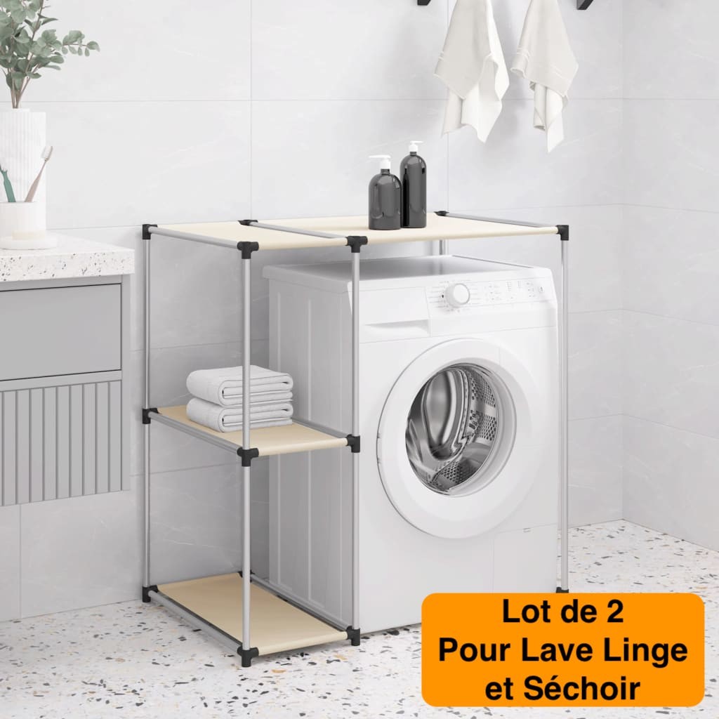 Lot de 2 Étagères de rangement à placer à côté du lave linge et du séchoir à linge Crème