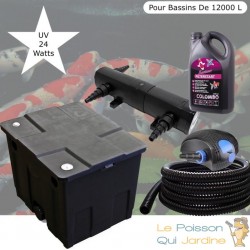 Kit Filtration Complet, UV 24W, + Bactéries 2500 ml Pour Bassins De 12000 L