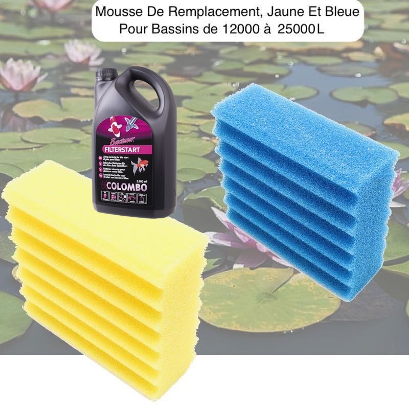 Lot De Mousses De Remplacement, + bactéries 1000ml 1 Mousse Jaune + 1 Mousse Bleue