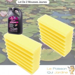 Lot De 2 Mousses De Filtration + bactéries 1000ml, De Remplacement Jaune Pour Bassins