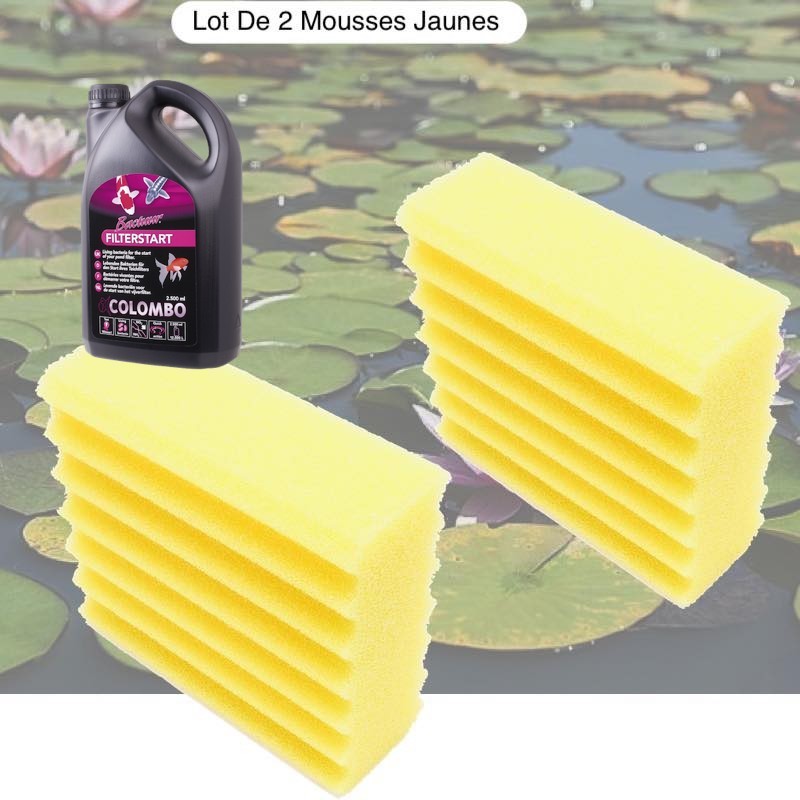 Lot De 2 Mousses De Filtration + bactéries 1000ml, De Remplacement Jaune Pour Bassins