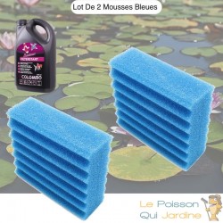 Lot De 2 Mousses Bleues, + bactéries 1000ml De Filtration, De Remplacement, Pour Bassins