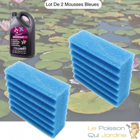 Lot De 2 Mousses Bleues, + bactéries 1000ml De Filtration, De Remplacement, Pour Bassins