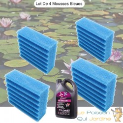 Lot De 4 Mousses Bleues, De Filtration, + bactéries 1000ml De Remplacement, Pour Bassins